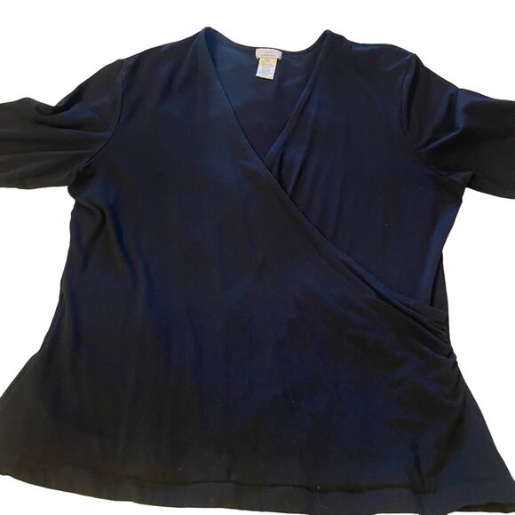 J Jill stretch black crossover front long sleeve shirt top M - Picture 4 of 4